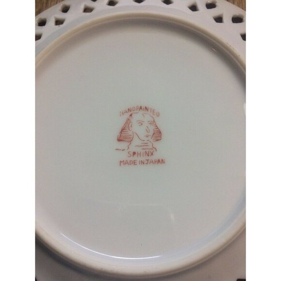 Sphinx Porcelain Plates Reticulated Handpainted Floral 6.25” Set Of 2 Japan Vtg - Picture 7 of 11